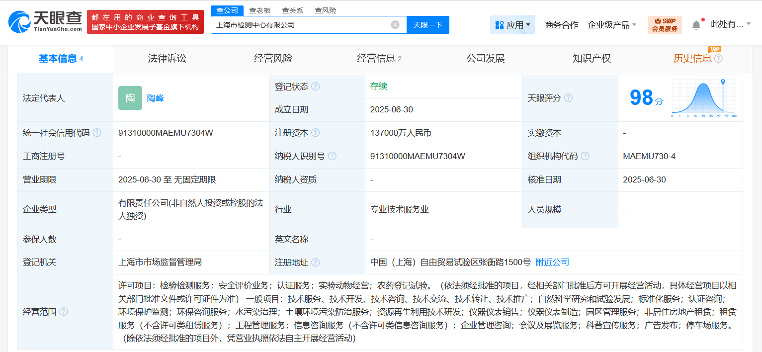 上海檢驗檢測認證公司同日成立4家新公司:檢測認證
