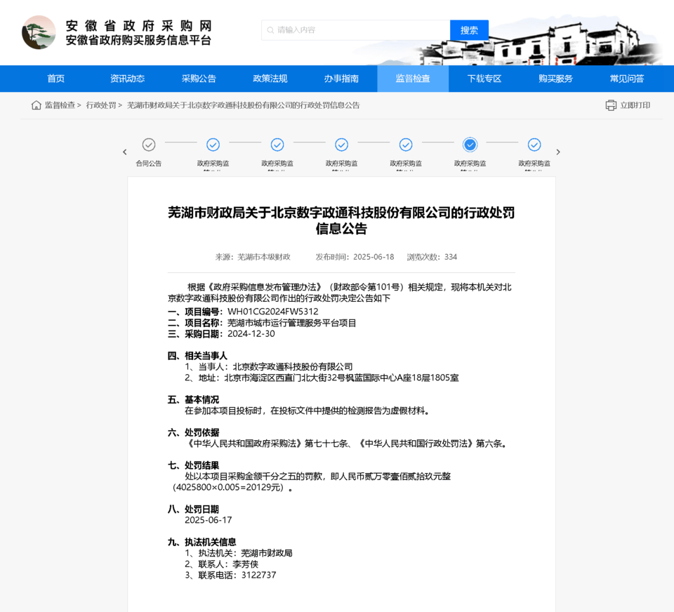 數(shù)字政通因虛假檢測(cè)報(bào)告問(wèn)題被罰<strong></p>
<p>檢測(cè)報(bào)告
</strong>！:檢測(cè)報(bào)告
